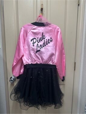 Pink Ladies Costume Set Pink Jacket & Black Sequin Tulle Dress